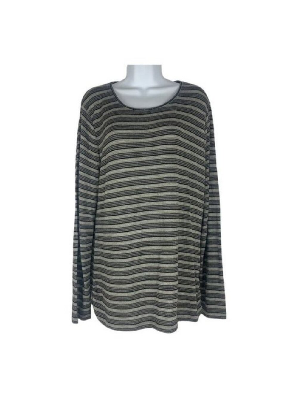 Talbots Womens L Striped Metallic Knit Long Sleeve Top Black & Gray